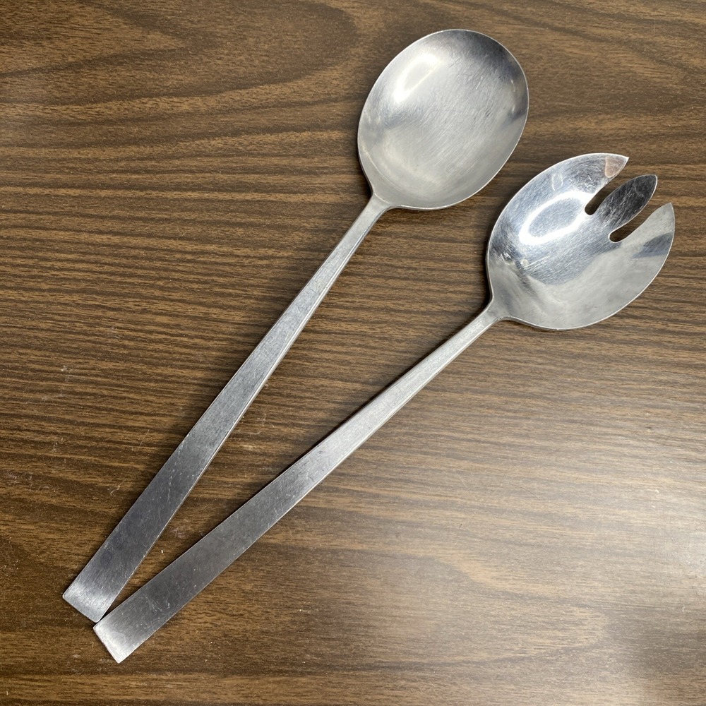 VTG MCM Salad Serving Set Stainless Steel Japan Custom Designs 10.5"
